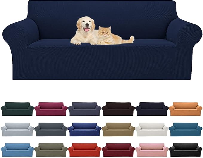 Cupuamon 2026 New Stretch Oversized Sofa Slipcovers Couch Sofa Cover for 4 Seater Furniture Protector Covers with Elastic Bottom Jacquard Fabric Small Checks for Pets, Kids - Navy