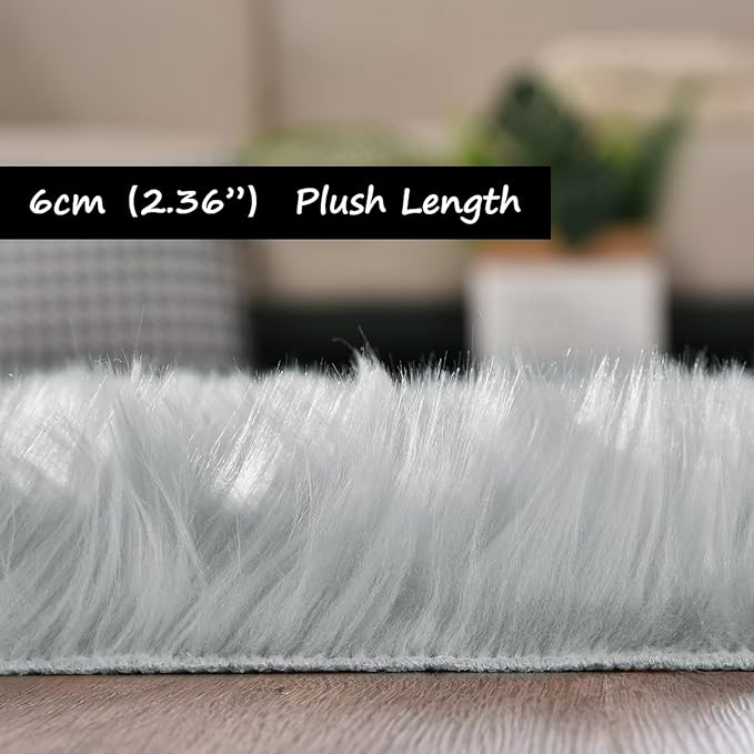 Goolela Grey Round Rug 5ft Gray Fluffy Fuzzy Furry Circle Carpet for Bedroom Living Room Faux Sheenpskin Fur Rug Plush Shaggy Washable