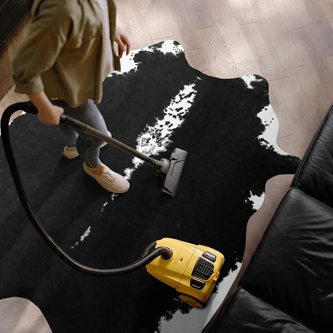 AROGAN Oversized Faux Cow Hides and Skins Rug-5.2 × 6.2 Feet Cow Print Area Rugs for Living Room Bedroom Western Rug Boho Room Decor, Animal Hide with No-Slip Backing, Black and White