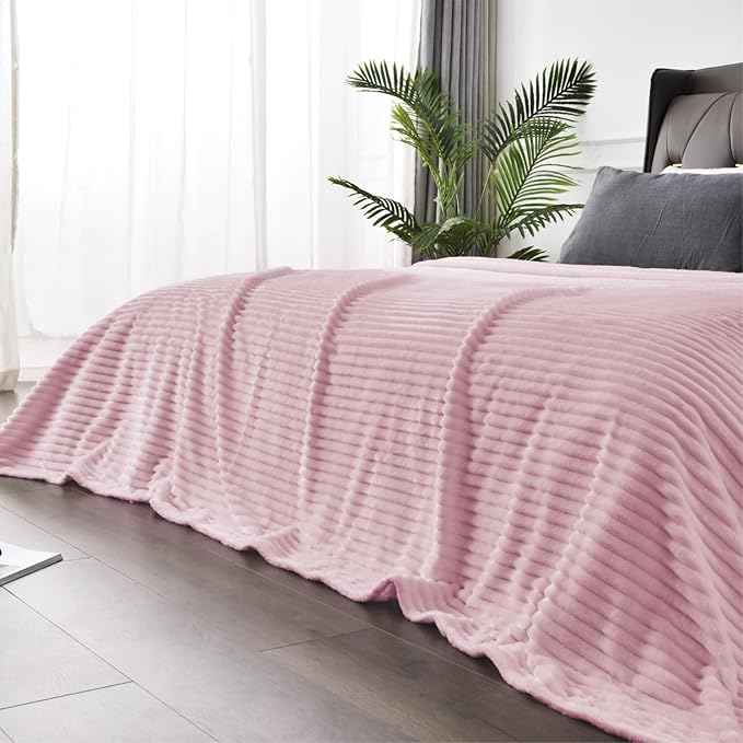 BEDELITE Fleece Blanket Twin Size – 3D Ribbed Jacquard Soft and Warm Decorative Fuzzy Blankets – Cozy, Fluffy, Plush Lightweight Throw Blankets for Couch, Bed, Sofa(Cherry Blossom, 60x80 inches)