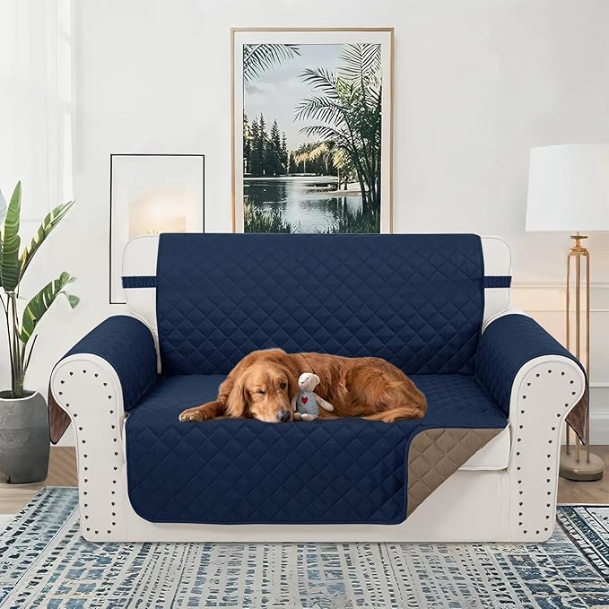 Reversible Loveseat Sofa Covers Couch Cover Furniture Protector(Loveseat Small,Navy/Camel)
