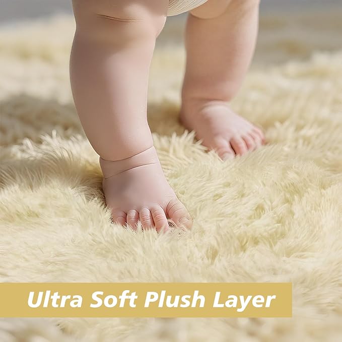 yulidayang Fluffy Round Area Rugs for Bedroom,Ivory 3'X3'Shag Circle Area Rugs for Girls Room,Non Slip Fuzzy Plush Rug for Kids Room Living Room and Dorm Home Rug