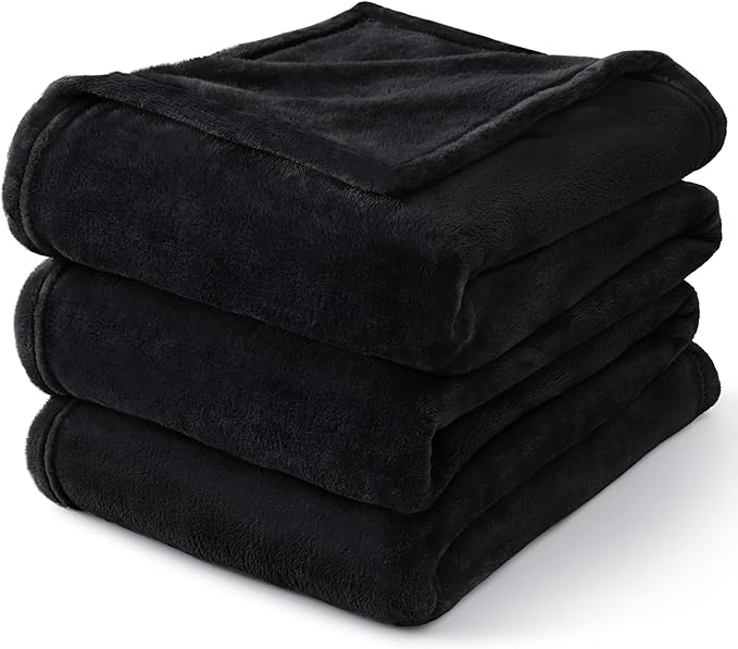 BEDELITE King Size Blanket for Bed, Luxury Plush Cozy Fuzzy Fleece Blanket 108x90 inches, Super Soft Warm Big Lightweight Throw Blanket All Seasons Suitable, Black (Pack of 2)