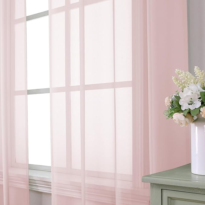 Aiyufeng Blush Pink Sheer Curtains 72 Inch Length 2 Panels Set, Light Filtering Airy Rod Pocket Light Pink Window Curtain Treatment Drapes for Kitchen Bedroom Living, Each 42Wx72L Inches