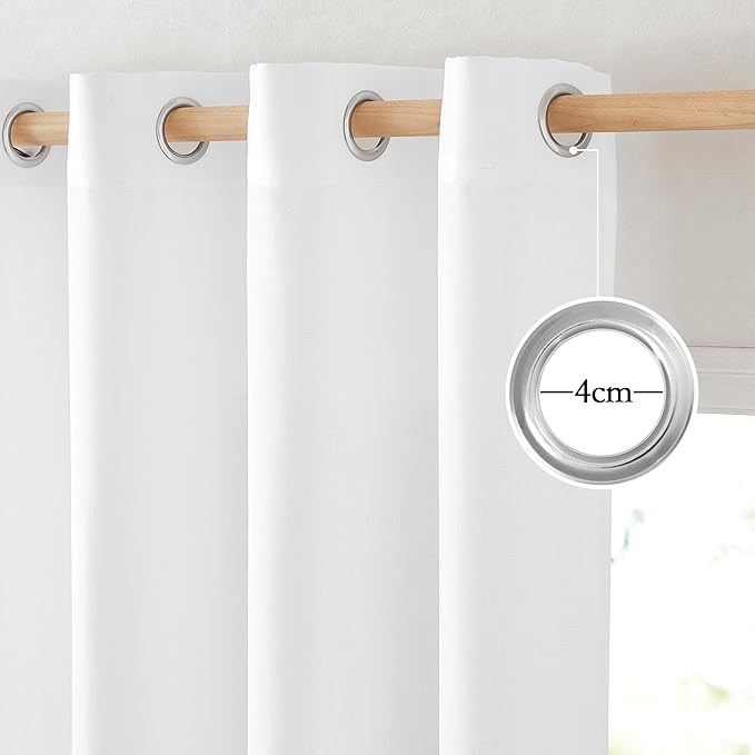 NICETOWN White Linen Curtains 132 inches Long, Grommet Privacy Added Linen Burlap Drapes with Light Filtering Window Treatments for Bedroom/Living Room, W55 x L132, 2 Panels