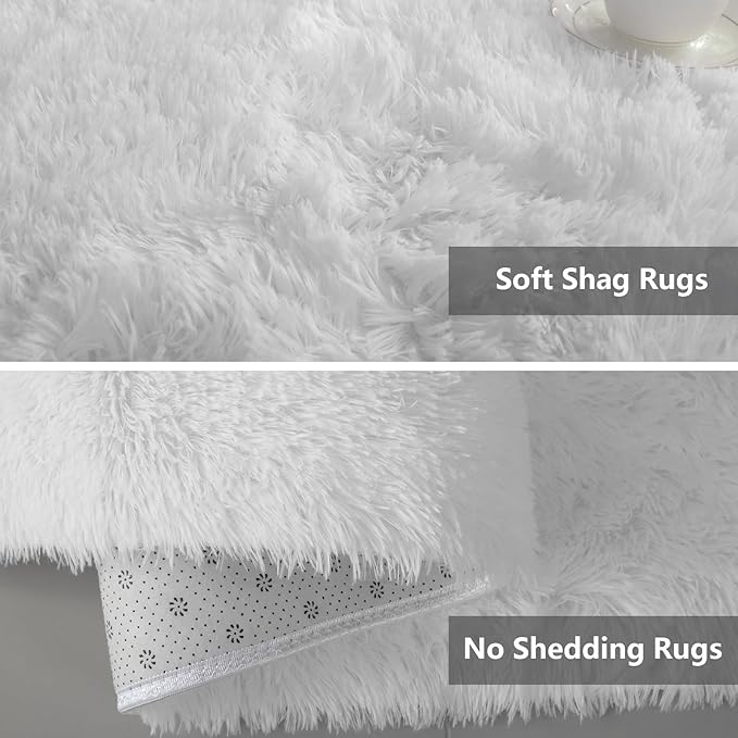 Shag Area Rugs for Bedroom Living Room,6X9 Ultra Soft White Fluffy Area Rugs for Dorm, Indoor Carpet Nursery Rugs for Kids Room Home Decor,White