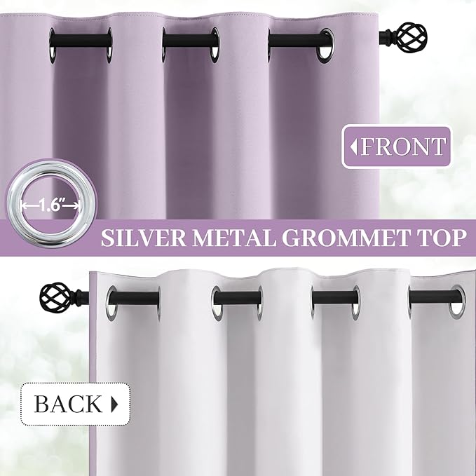 Yakamok Lilac 100% Blackout Curtains 84 Inches Long with 2 Thick Layers-Light Purple Room Darkening Thermal Insulated Window Curtain Set of 2 Panels for Bedroom Living Room 38x84 Inches,Lavender