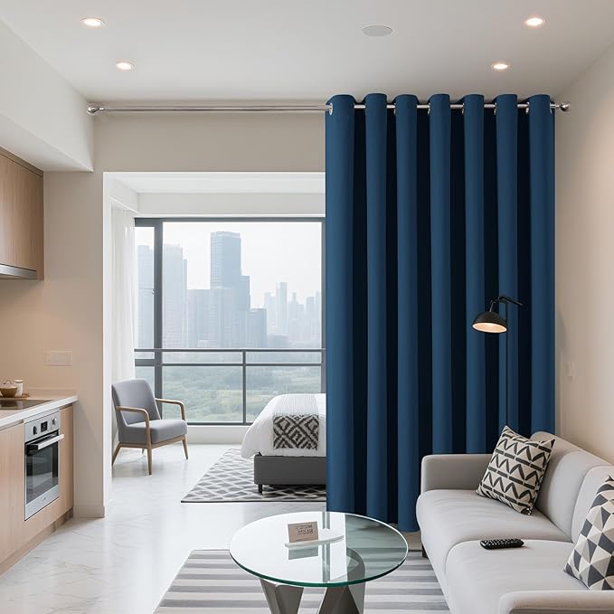 Joydeco Blackout Patio Sliding Door Curtains 90 Inches Long, Grommet Privacy Room Divider Curtains, Extra Wide Thermal Blackout Drapes for Bedroom Living Room (Navy Blue, 80Wx90L, 1 Panel)