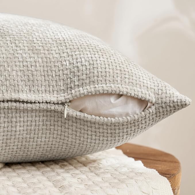 MIULEE Pack of 4 Halloween Couch Throw Pillow Covers 16x16 Inch Neutral Cream/Grey Soft Decorative Chenille Pillow Covers Farmhouse Accent Cushion Covers for Boho Home Decor Sofa Bedroom Living Room