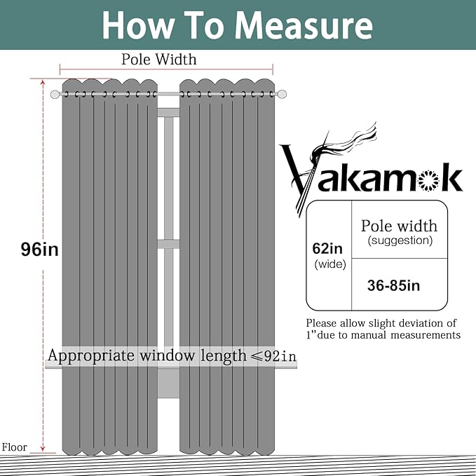 Yakamok Blackout Curtains Room Darkening Thermal Insulated Window Panels,Solid Grommet Top Drapes for Bedroom/Living Room(62Wx96L, Light Grey, 2 Panels)