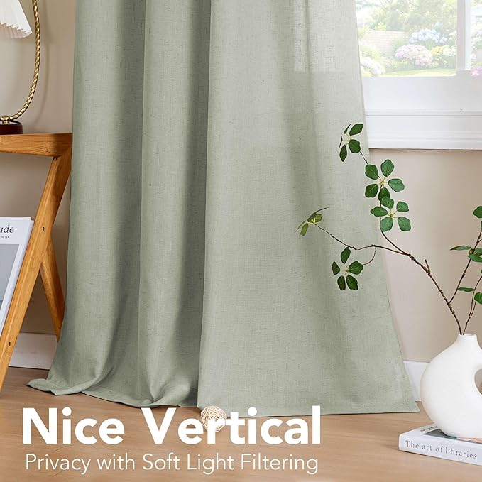 H.VERSAILTEX Elegant Linen Semi Sheer Blended Curtains Privacy Protection Light Filtering Nickel Grommet Window Panels/Drapes for Bedroom (Set of 2, 52x84-Inch, Sage)