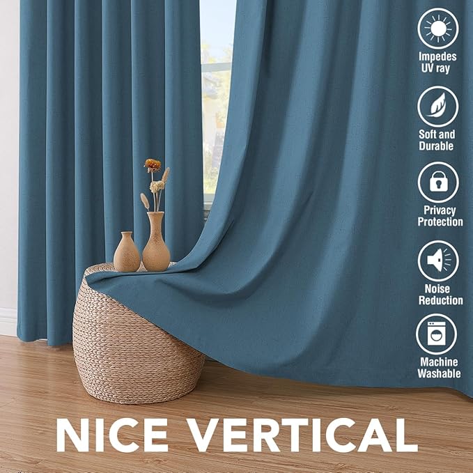 H.VERSAILTEX 100% Blackout Curtains for Bedroom Thermal Insulated Linen Textured Curtains Heat and Full Light Blocking Drapes Living Room Curtains 2 Panel Sets, 42x54 Inch, Blue Sapphire
