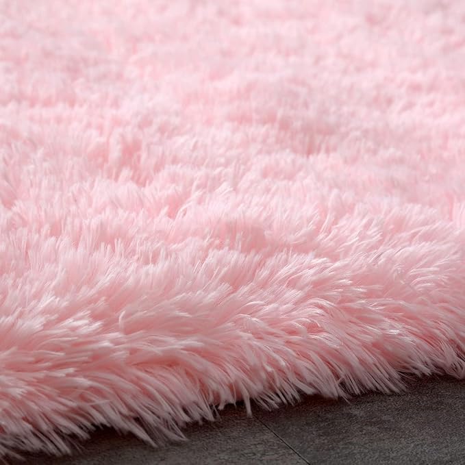 Shag Area Rugs for Bedroom Living Room,5X8 Ultra Soft Fluffy Area Rugs for Dorm, Indoor Carpet Nursery Rugs for Kids Girls Room Home Decor, Pink