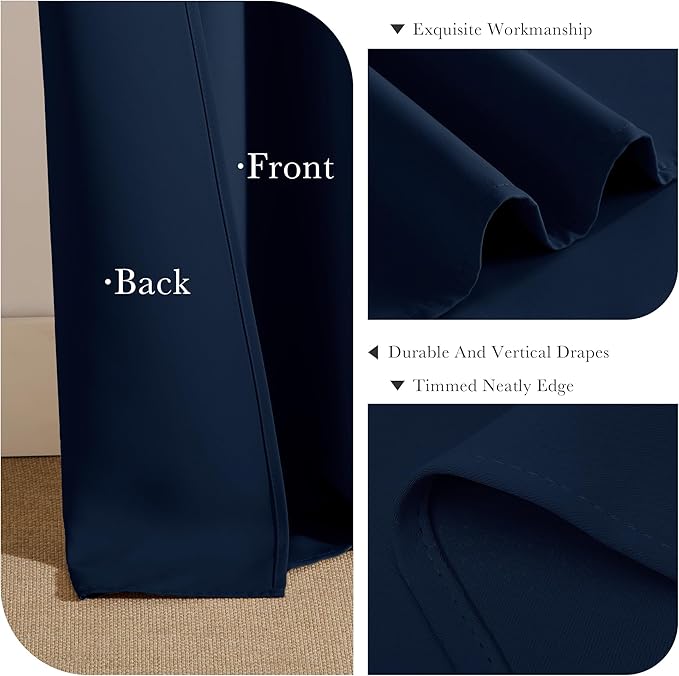 PONY DANCE Blackout Curtains for Bedroom - 72 Inches Length Thermal Insulated & Privacy Rod Pocket Curtain Drapes for Kitchen Home Decoration, 52 W x 72 L, Navy Blue, 2 Pieces