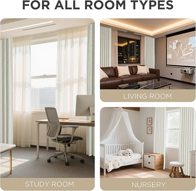 Joydeco Blackout Curtains for Bedroom - 100% Light Blocking 2 Panels Light Beige Drapes 37"W x 84"L, Thermal Insulated Room Darkening Curtains, Linen Textured for Living Room, Rod Pocket & Back Tabs