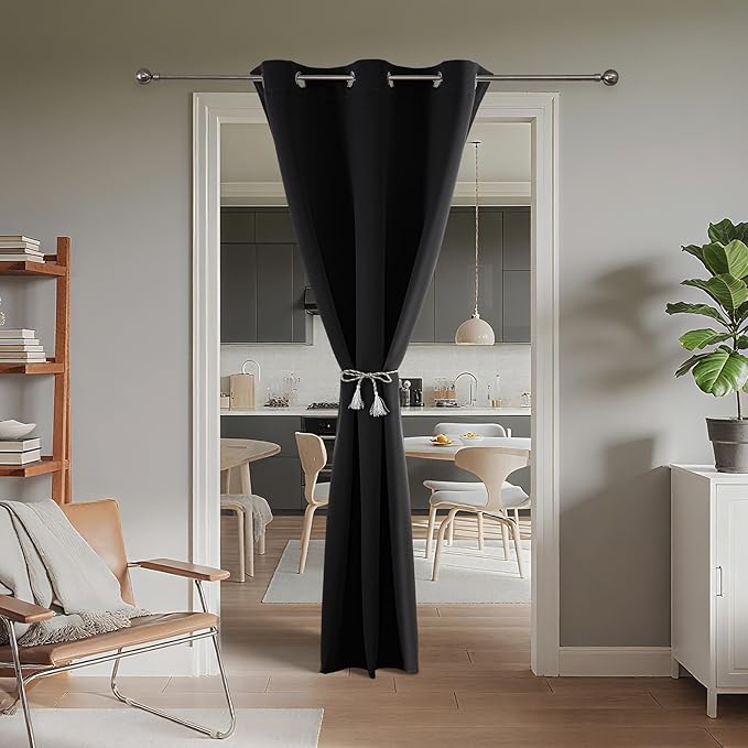 Joydeco Blackout Door Curtain for Doorway Privacy 78 Inches Long, Grommet Closet Curtain for Open Closet, Room Divider for Bedroom Living Room (Black, 40Wx78L, 1 Panel)