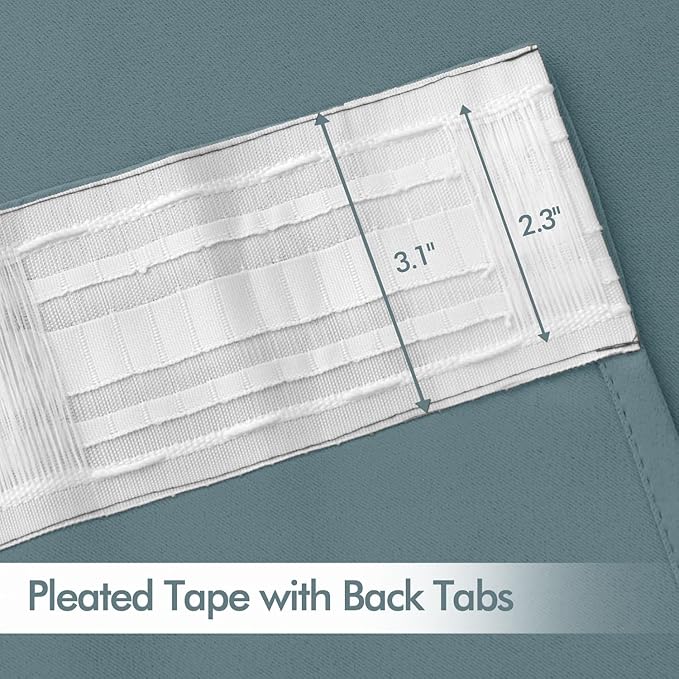MIULEE Greyish Blue Back Tab Blackout Curtains 108 Inch Long 2 Panels Set for Bedroom, Rod Pocket/Pinch Pleat Extra Long Thermal Insulated Living Room Darkening Pleated Light Blocking Drapes
