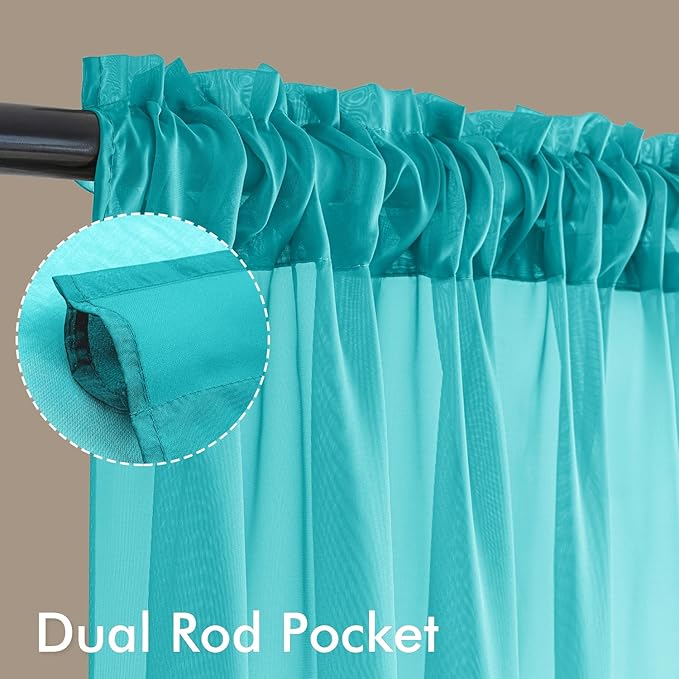 MIULEE Turquoise Sheer Curtains 108 Inches Long, 4 Panels Set, Light Filtering Rod Pocket Voile Drapes for Living Room and Bedroom, Airy Soft Fabric Window Treatments, 42 x 108 Inches