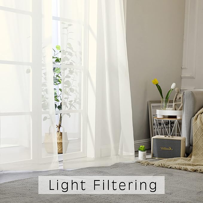 OWENIE Ivory Sheer Curtains 72 Inches Long 2 Panels, Transparent Voile Sheer Curtain Double Rod Pocket Gauze Drapes for Living Room Bedroom Window Sliding Glass Door Treatment, 42 x 72 Inch