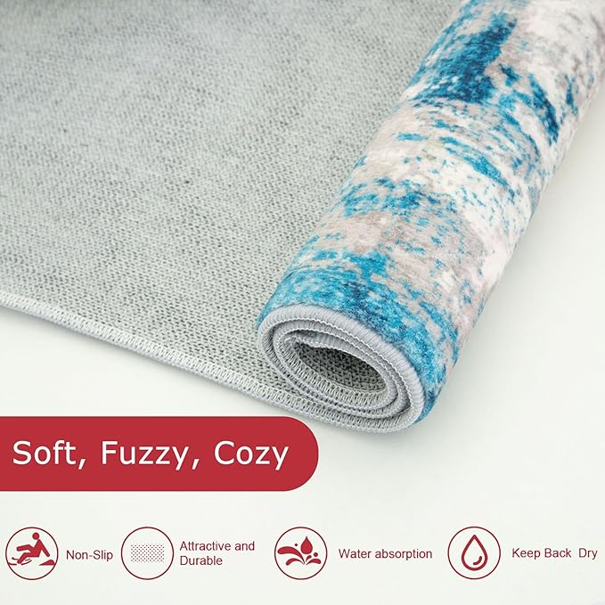 KOZYFLY Small Area Rug 2x3 Rug Entryway Rugs Indoor Non-Slip Modern Abstract Machine Washable Rug, Kitchen Mats for Floor Front Door Rug Low Pile Small Carpet Floor Mats, Turquoise/Beige/Grey/Yellow