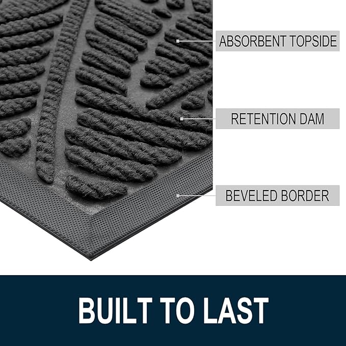 Colorxy Waterproof Doormat, Sturdy Natural Rubber Front Indoor Mat, Non Slip Low Profile Outdoor Door Mats, Stain and Fade Resistant Floor Mats, Easy Clean Patio Entry Mat, 36''x24'', Light Grey