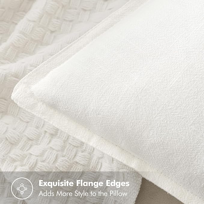 MIULEE Decorative Linen Euro Sham Pillow Covers 22x22 Inch Cream White Boho Farmhouse Neutral Couch Throw Pillows for Bed Pack of 2 Accent Modern Pillowcase Sofa Livingroom Home Decor