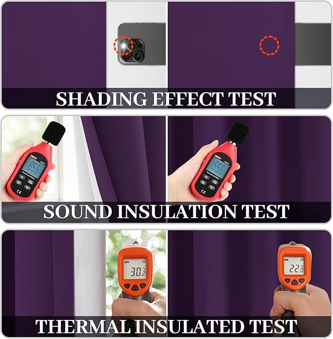 Yakamok Room Darkening 100% Blackout Curtains Grommet Window Treatments with 2 Thick Layers-Purple Thermal Insulated Drapes Set of 2 Panels for Bedroom Living Room 52 Inches by 96 Inches Length