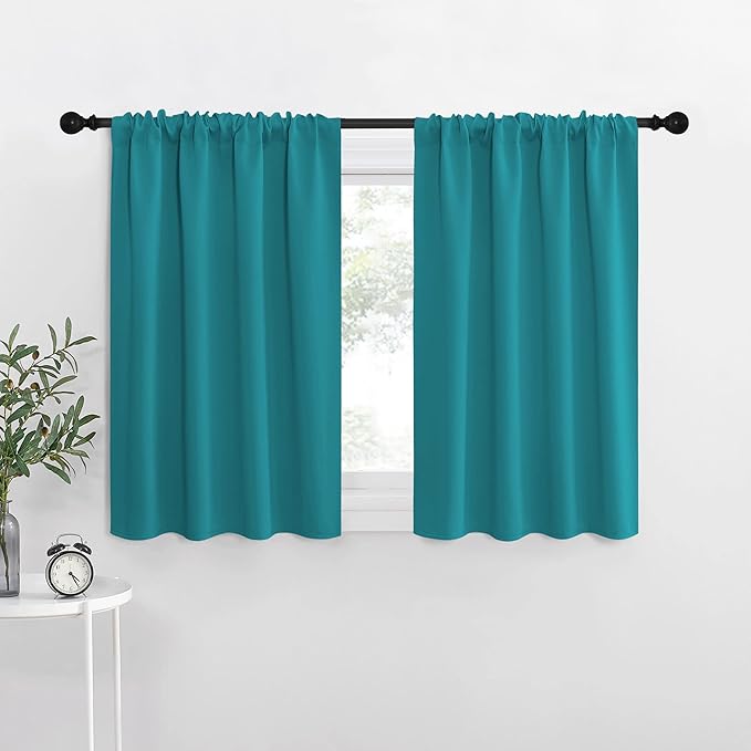 NICETOWN Peacock Blue Blackout Curtains Panels for Window, Thermal Insulated Rod Pocket Blackout Drapes/Draperies for Living Room (2 Panels, W42 x L36 inches)