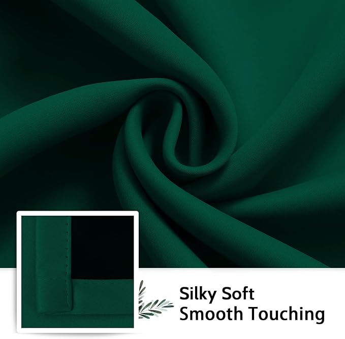 SimpleHome 100% Blackout Curtains for Bedroom,Thermal Insulated Grommet Window Drapes Room Darkening Dark Green Curtains for Living Room with Black Back,42 x 84 Inch,2 Panels
