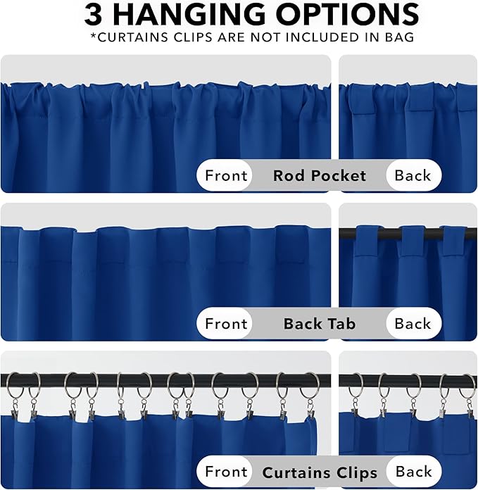 Deconovo Blackout Curtain Panels for Kids Bedroom, Room Darkening Back Tab and Rod Pocket Curtains, 42x72 Inch, adult, Royal Blue, 2 Panels, adult