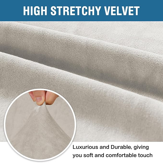 H.VERSAILTEX Stretch Velvet Loveseat Covers for 2 Cushion Couch Covers for Living Room Sofa Covers Slipcovers with Non Slip Straps Bottom, Ultra Thick Comfy Velour (Width 58"-72", Oatmeal)