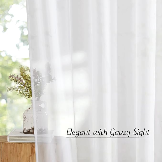 NICETOWN Kitchen Curtains 36 inches Long, Grommet Voile Sheer with Light Filtering Window Treatments Elegant Lightweight Drapes for Nursery/Bathroom, W30 x L36, 2 Panels