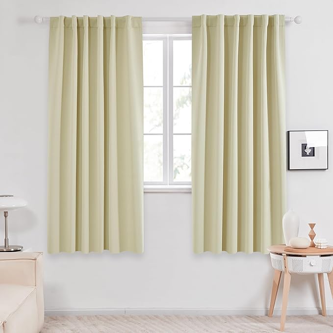 Deconovo Blackout Curtains, Thermal Insulated, W52 x L63 2 Panels, Back Tab, Machine Washable, Room-Darkening Drapes for Bedroom/Living Room Beige