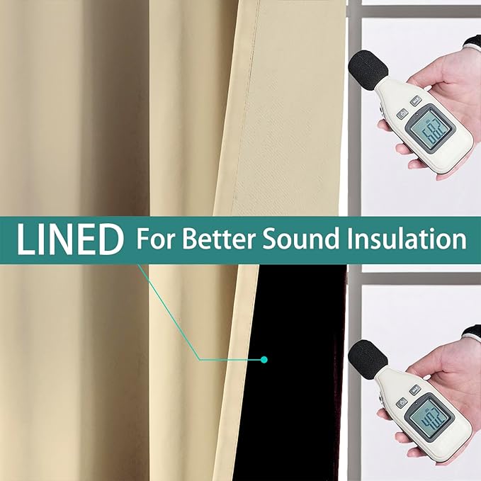 Yakamok 100% Blackout Thermal Insulated Grommet Curtains, Noise Reducing Barrier Panel for Sliding Glass Door, 2 Thick Layers Heat Full Light Blocking Patio Door Drapery, Beige, W100 x L84, 1 Panel