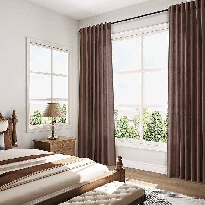 Cappuccino Linen 112 Inch Curtains for Living Room Light Filtering Semi Sheer Curtain Back Tab Modern Rustic Home Decor Neutral Drapes Floor to Ceiling High Window for Bedroom 52x112, 2 Panels