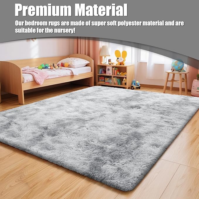 9x12 Fluffy Area Rugs for Living Room,Large Fuzzy Shag Area Rug for Bedroom,Soft Non-Shedding Indoor Plush Carpet for Kids Bedroom Nursery Home Decor,Tie-Dyed Grey
