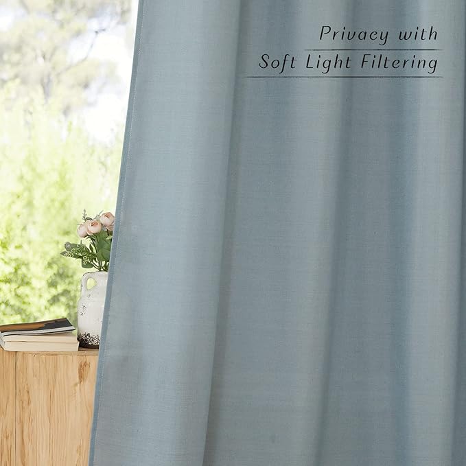 NICETOWN Thick Flax Linen Stone Blue Curtains for Living Room, Grommet Vertical Drapes Linen Blend Curtains Privacy Added with Light Filtering for Villa/Bedroom, W55 x L90, 1 Pair