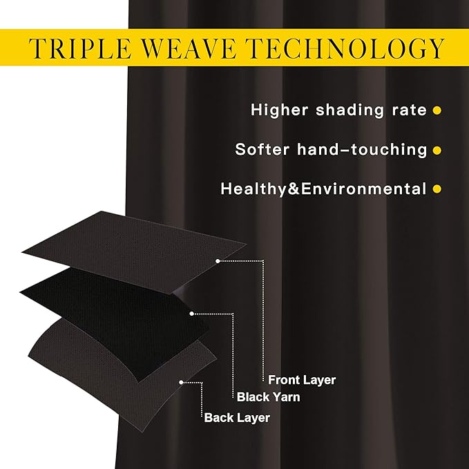 NICETOWN Blackout Curtains Panels for Window - Triple Weave Energy Saving Thermal Insulated Solid Grommet Blackout Drapes for Kitchen (1 Pair, 52 inches by 63 Inch, Toffee Brown)