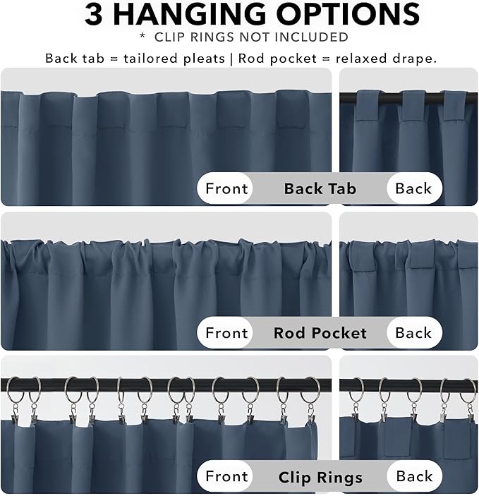 Deconovo Blackout Curtains, Thermal Insulated, W52 x L84 2 Panels, Back Tab, Machine Washable, Room-Darkening Drapes for Bedroom/Living Room Stone Blue