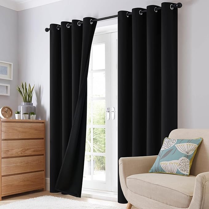 SimpleHome 100% Blackout Curtains for Bedroom,Thermal Insulated Black Grommet Window Drapes Room Darkening Curtains for Living Room with Black Back,38 x 84 Inch,2 Panels