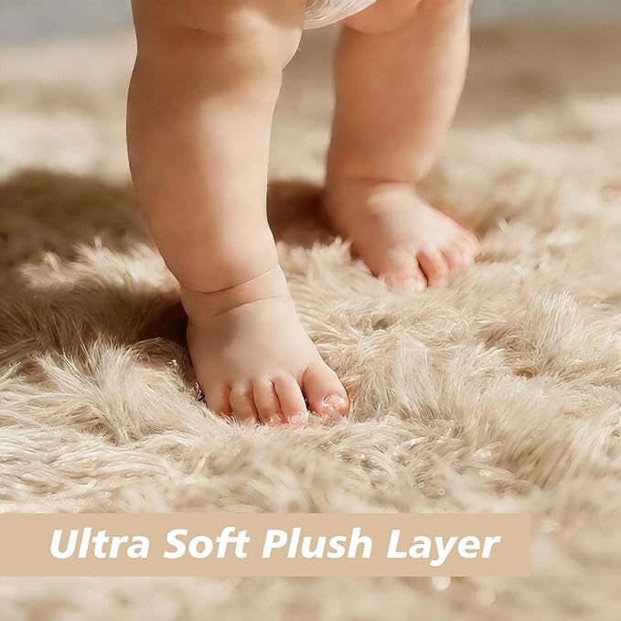Shag Area Rug for Bedroom 3x5,Beige Fluffy Area Rugs for Living Room,Soft Fuzzy Rug Non-Shedding Indoor Plush Carpet for Kids Bedroom Nursery Dorm Home Decor