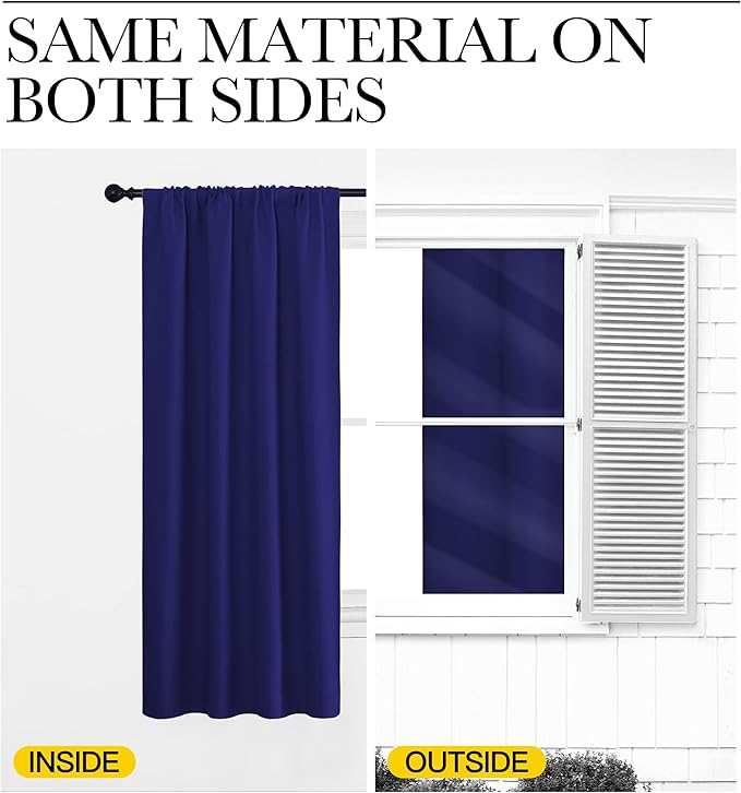NICETOWN Blackout Curtains for Bedroom, Blackout Curtain Panels, Navy Blue, 1 Pair, 62 by 63-inch, Window Treatment Energy Saving Thermal Insulated Solid Rod Pocket Blackout Drapes/Draperies
