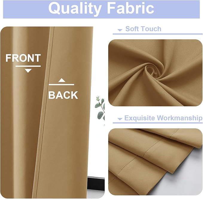 Simplebrand Ava Gold Blackout Curtains for Bedroom 63 Inch Length 2 Panels Set, Solid Thermal Insulated Energy Saving Rod Pocket Window Treatment Curtains Blackout Drapes, W40 x L63 Inch, Gold