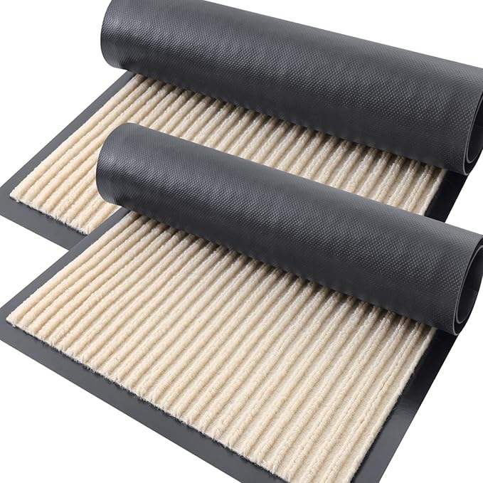 OLANLY Front Door Mat Indoor Outdoor Entrance, 2-Pack 71 x 23 Inch, Waterproof Heavy Duty Doormat, Fade Resistant, Low Profile, Easy Clean Patio Porch Welcome Floor Mats for Entry, Beige