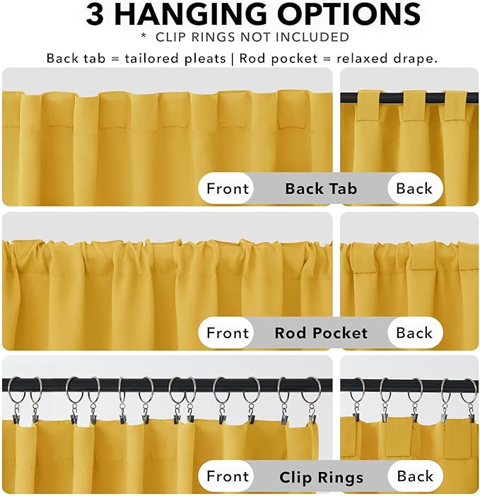 Deconovo Rod Pocket and Back Tab Blackout Curtains for Living Room Thermal Insulated Room Darkening Curtains 42Wx95L Inch Mellow Yellow 2 Panels