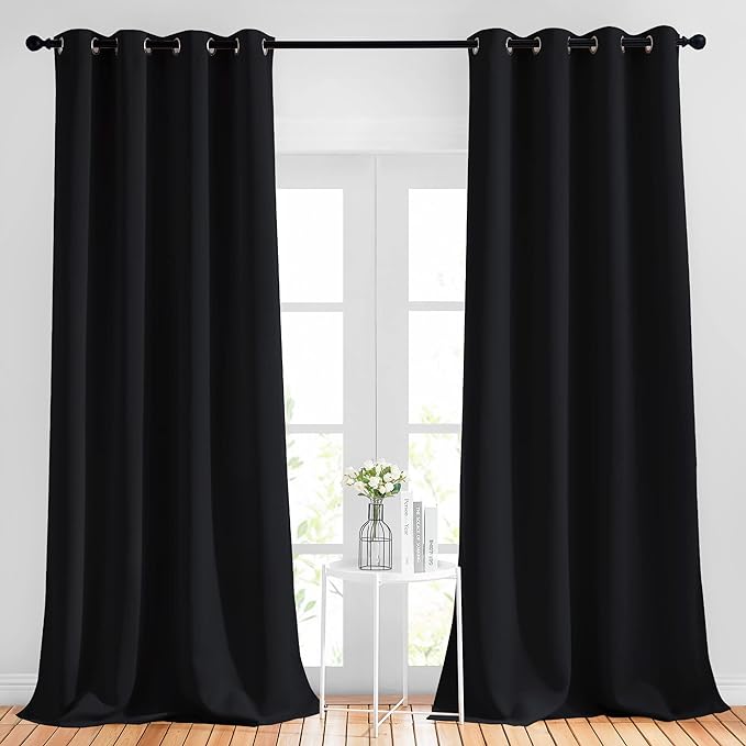 NICETOWN Black Out 108 inch Curtains for Bedroom - Thermal Insulated Solid Grommet Blackout Window Treatments Sound Reducing for Living Room/Boys Room, 2 Panels