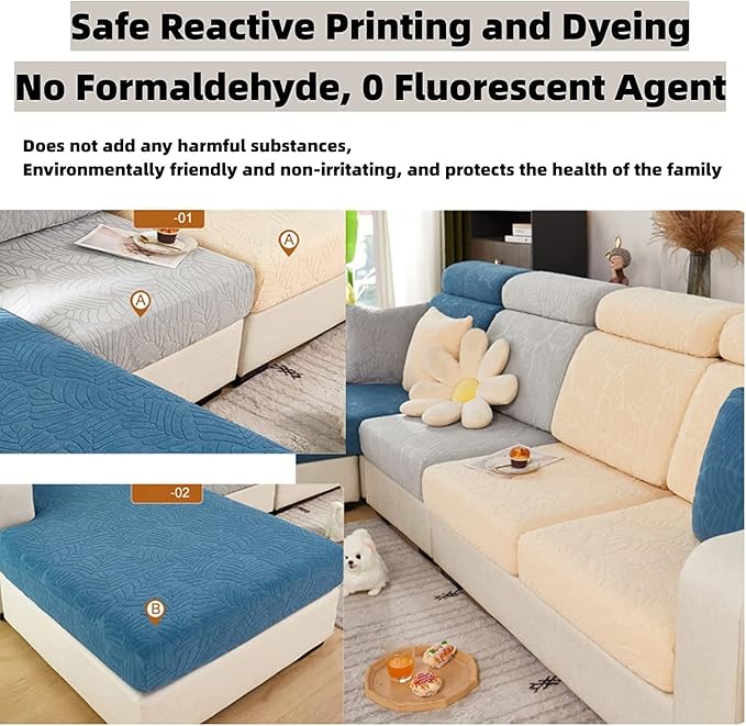 Couch Cushion Covers for Sofa Couch Covers Wear-Resistant Universal Sofa Cover Washable Stretch for Sectional Slipcovers (Texture-Sea Blue,Large Triple Seat Cover)