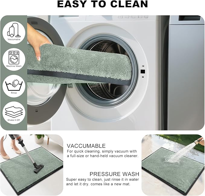 Mibao Dirt Trapper Door Mat for Indoor Outdoor, Waterproof All-Season, All-Weather Doormat, Heavy Duty Non-Slip Entrance Rug, Low Profile Absorbent Entrance Mat Carpet, 60" x 36", Green