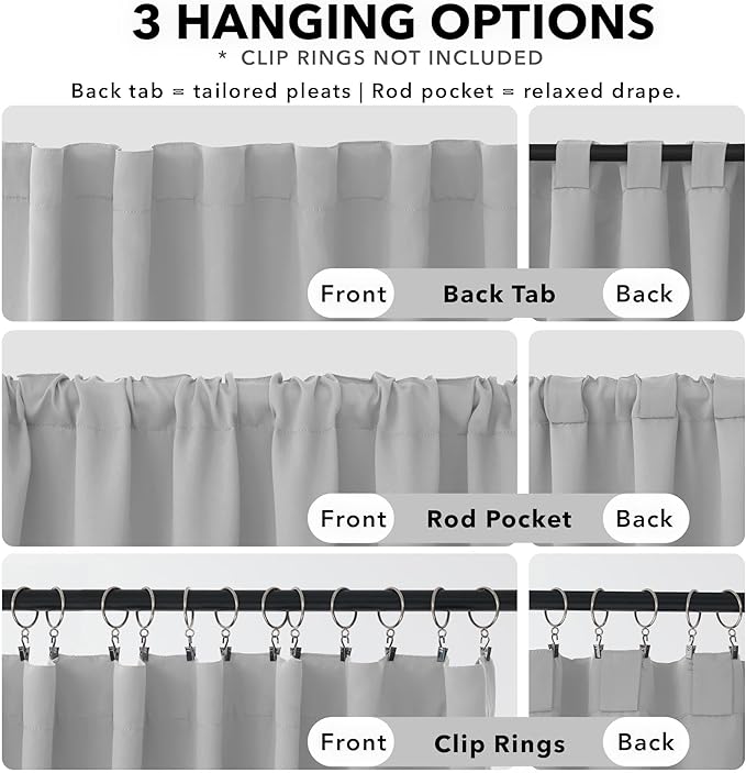 Deconovo Blackout Curtains, Thermal Insulated, W52 x L45 2 Panels, Back Tab, Machine Washable, Room-Darkening Drapes for Bedroom/Living Room Greyish White