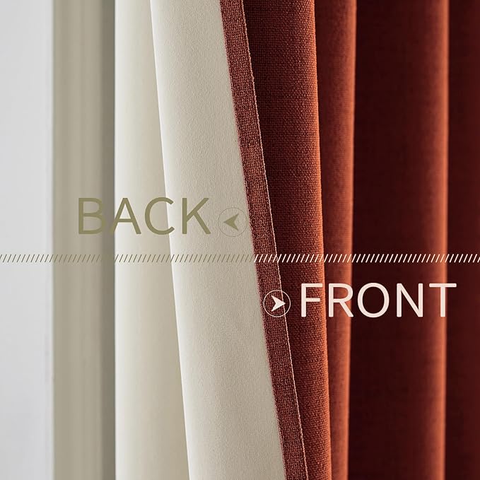MIULEE 100% Blackout Linen Curtains Thermal Insulated Burnt Orange Fall Curtains Grommet Room Darkening for Living Room Bedroom Nursery Rust Terracotta 42 x 84 (2 Panels)